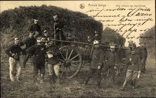 Ak Armee belge, une voiture de requisition, belgische Soldaten, I WK