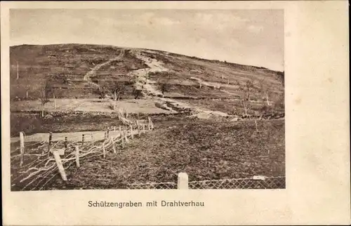 Ak Schützengraben mit Drahtverhau, I WK