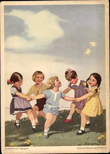 Künstler Ak Jüttner, W., Reklame, Indanthren Textilien, Kinderreigen