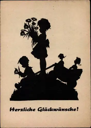 Scherenschnitt Ak Boldt, Fritz, Glückwunsch Geburtstag, Mädchen mit Blumen, Puppenwagen