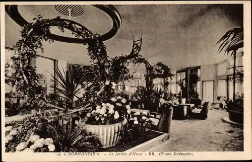 Ak Paquebot Normandie, CGT French Line, Jardin d'Hiver