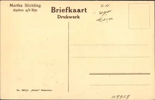 Ak Alphen aan den Rijn Südholland, Martha-Stichting, Tuinmanswoning