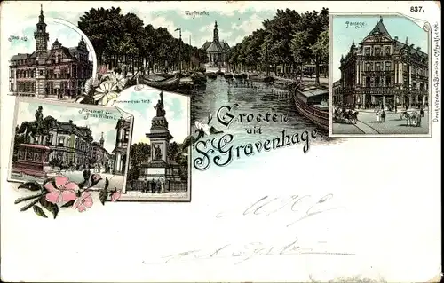 Litho 's Gravenhage Den Haag Südholland, Stadhuis, Passage, Monument 1813