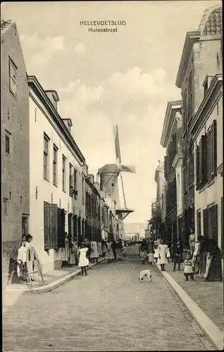 Ak Hellevoetsluis Südholland, Molenstraat, Windmühle