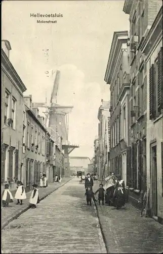 Ak Hellevoetsluis Südholland, Molenstraat, Windmühle