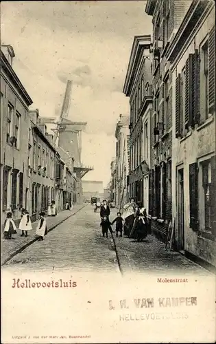 Ak Hellevoetsluis Südholland, Molenstraat, Windmühle