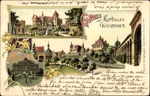 Litho Göggingen Augsburg in Schwaben, Kurhaus, Parktheater