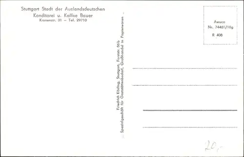 Ak Stuttgart in Württemberg, Konditorei und Kaffee Bauer, Kronenstraße 31, Garten, Gedicht