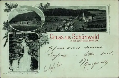 Mondschein Litho Schönwald im Schwarzwald Baden, Panorama, Triberger Wasserfall, Bauernhaus
