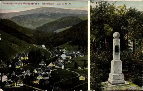 Ak Wildenthal Eibenstock im Erzgebirge, Dr. Delitsch Denkmal, Totalansicht