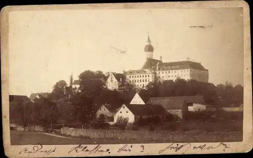 Kabinett Foto Andechs am Ammersee Oberbayern, Teilansicht mit Kloster