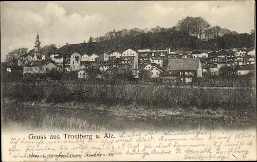 Ak Trostberg in Oberbayern, Totalansicht der Ortschaft