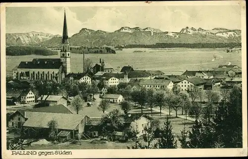 Ak Palling Kreis Traunstein, Blick über den Ort gegen Süden, Kirche