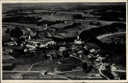 Ak Beuerberg Eurasburg in Oberbayern, Blick auf den Ort mit Kloster, Fliegeraufnahme