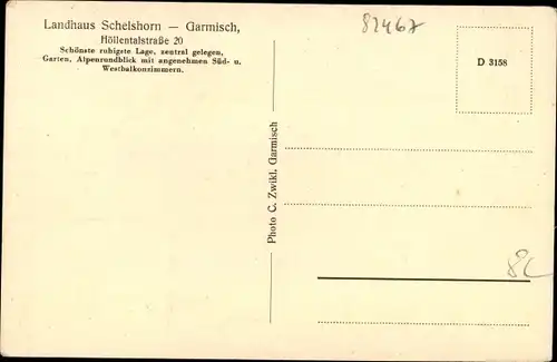 Ak Garmisch Partenkirchen in Oberbayern, Landhaus Schelshorn, Höllentalstraße 20, Auto