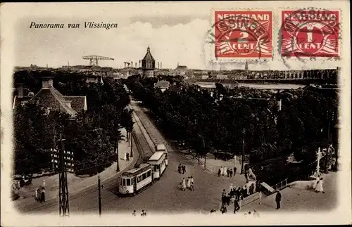 Ak Vlissingen Zeeland Niederlande, Panorama, Straßenbahn