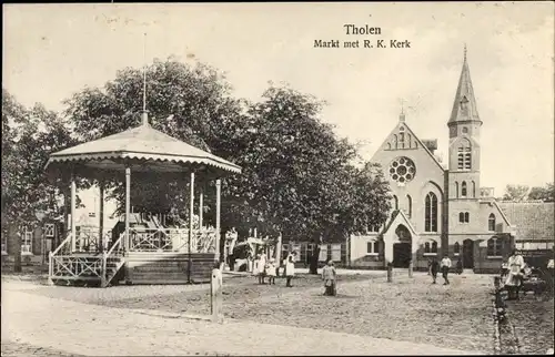 Ak Tholen Zeeland Niederlande, Markt met R. K. Kerk