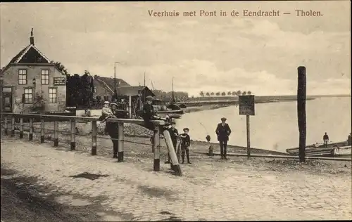 Ak Tholen Zeeland Niederlande, Veerhuis met Pont in de Eendracht