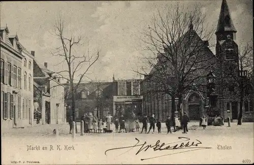 Ak Tholen Zeeland Niederlande, Markt en R. K. Kerk