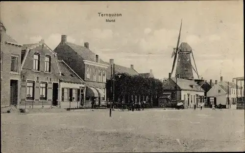 Ak Terneuzen Zeeland Niederlande, Markt, Molen