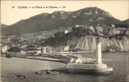 Ak Cassis Bouches du Rhone, Le Phare et le Chateau