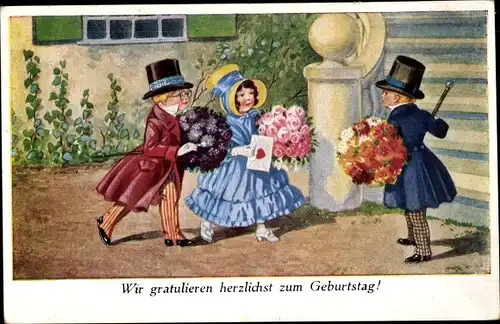 Ak Glückwunsch Geburtstag, Kinder, Gratulanten, Blumen