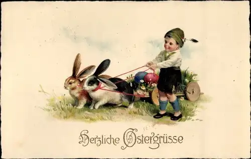 Ak Glückwunsch Ostern, Kind, Osterhasen, Ostereier