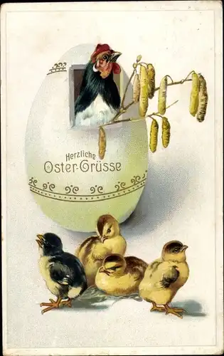 Ak Glückwunsch Ostern, Küken, Henne, Osterei