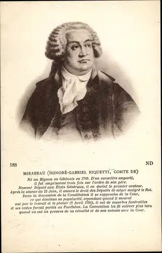 Künstler Ak Honore Gabriel Riquetti, Comte de Mirabeau, Portrait
