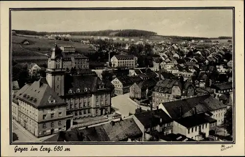 Ak Geyer im Erzgebirge Sachsen, Stadt vom Wachtturm der Laurentiuskirche aus gesehen, Rathaus