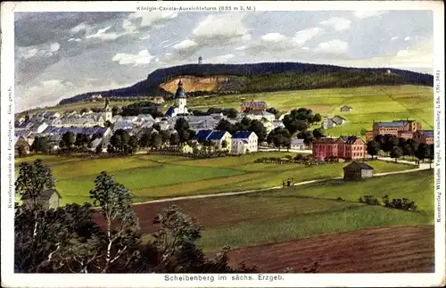 Ak Scheibenberg im Erzgebirge, Panorama, Königin Carola Aussichtsturm