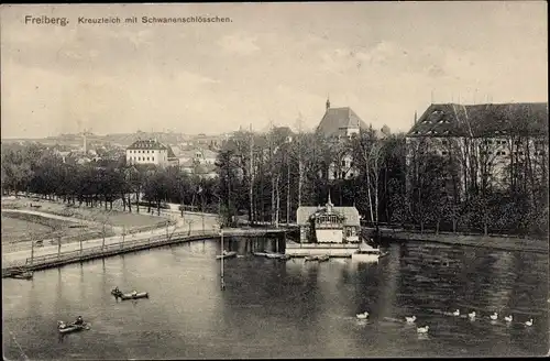 Ak Freiberg in Sachsen, Kreuzteich mit Schwanenschlösschen