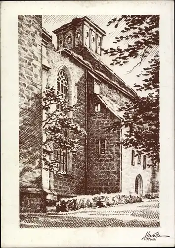 Künstler Ak Weiß, Schneeberg im Erzgebirge, St. Wolfgangs Kirche