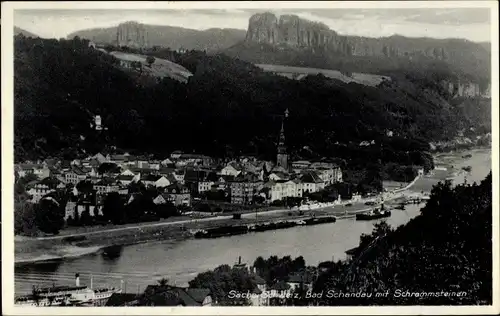 Ak Bad Schandau Sächsische Schweiz, Panorama mit Schrammsteinen