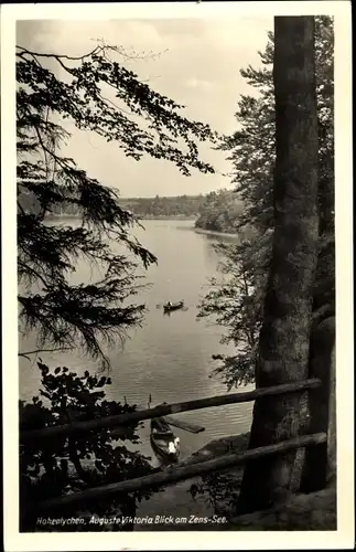 Ak Hohenlychen Lychen in der Uckermark, Auguste-Viktoria-Brücke am Zens-See, Boot