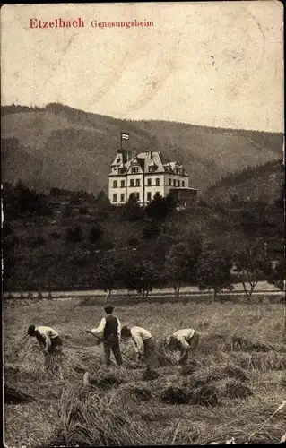 Ak Etzelbach Uhlstädt Kirchhasel in Thüringen, Genesungsheim, Erntearbeiter