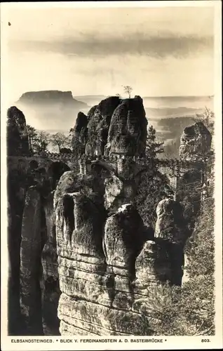 Ak Lohmen Sächsische Schweiz, Basteibrücke vom Ferdinandstein aus