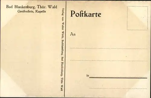 Künstler Ak Bad Blankenburg in Thüringen, Burg Greifenstein, Kapelle