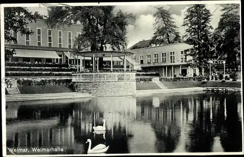 Ak Weimar in Thüringen, Weimarhalle, Teich