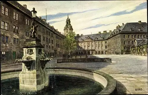 Künstler Ak Rudolstadt in Thüringen, Heidecksburg, Schlosshof, Brunnen