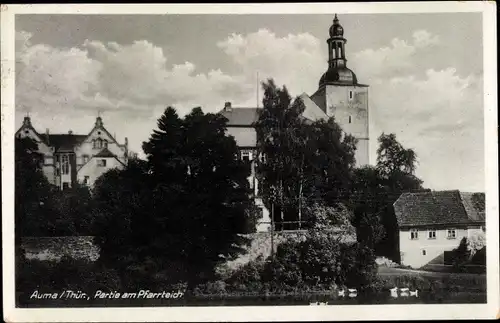 Ak Auma in Thüringen, Partie am Pfarrteich