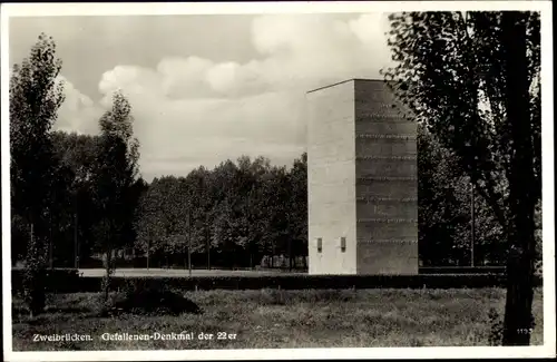 Ak Zweibrücken in der Pfalz, Gefallenen-Denkmal der 22er