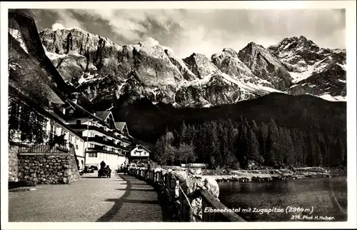 Ak Garmisch Partenkirchen in Oberbayern, Eibseehotel mit Zugspitze