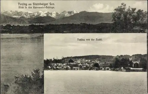 Ak Tutzing am Starnberger See Oberbayern, Blick in das Karwendel-Gebirge, Blick von der Bucht