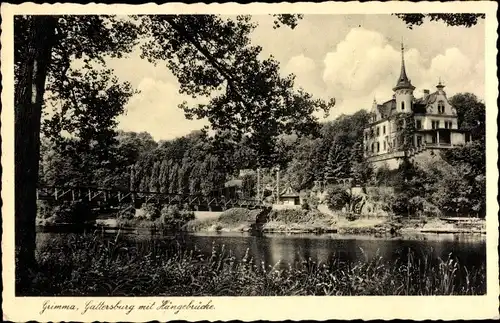 Ak Grimma in Sachsen, Gattersburg mit Hängebrücke, Fluss