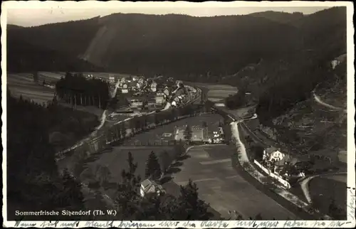 Ak Sitzendorf in Thüringen, Blick vom Annafels zum Schwimmbad und neuen Ortsteil