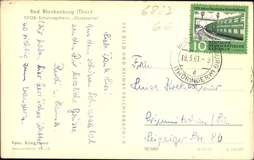 Ak Bad Blankenburg in Thüringen, FDGB-Erholungsheim Chrysopras