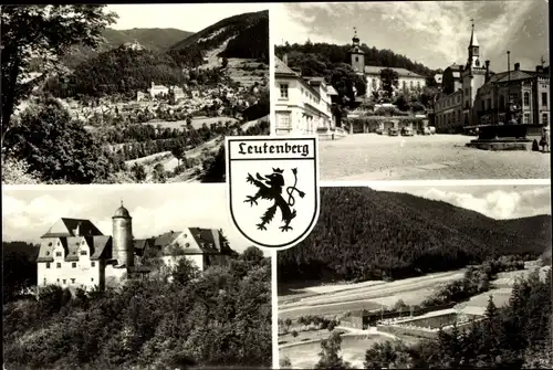 Ak Leutenberg in Thüringen, Panorama, Burg, Ortsansicht, Wappen