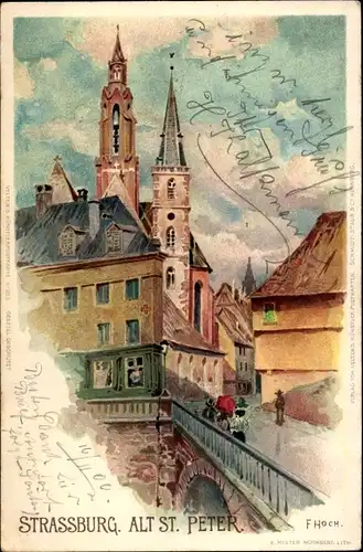 Künstler Litho Hoch, F., Strasbourg Strassburg Elsass Bas Rhin, Alt St. Peter