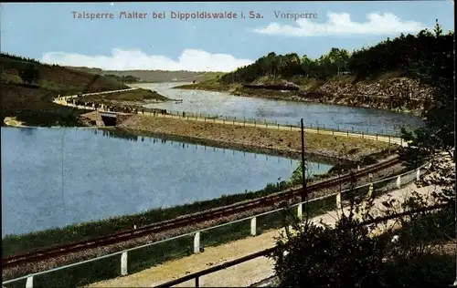 Ak Malter Dippoldiswalde im Osterzgebirge, Talsperre, Vorsperre, Bahnschienen